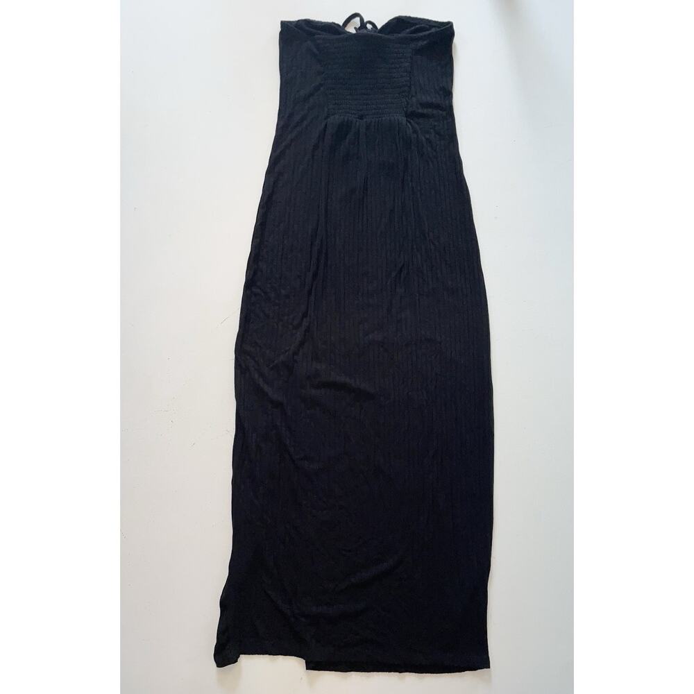 1.State Women Medium Black Halter Maxi Dress Strapless Ribbed Leg Slit Multiway - Picture 5 of 12
